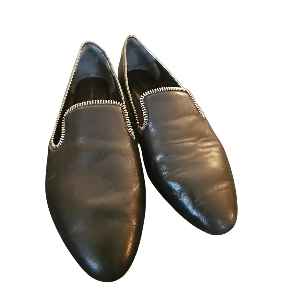 Veronica Beard Griffin Black Leather Zip Detail Loafer sz 10 $325 SH12